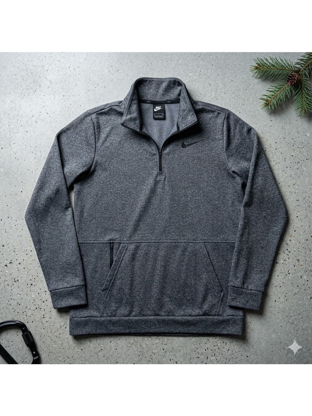 Nike Dri-FIT 1/4 Zip Fleece Pullover Men's Large Grey Heather Zip Pockets